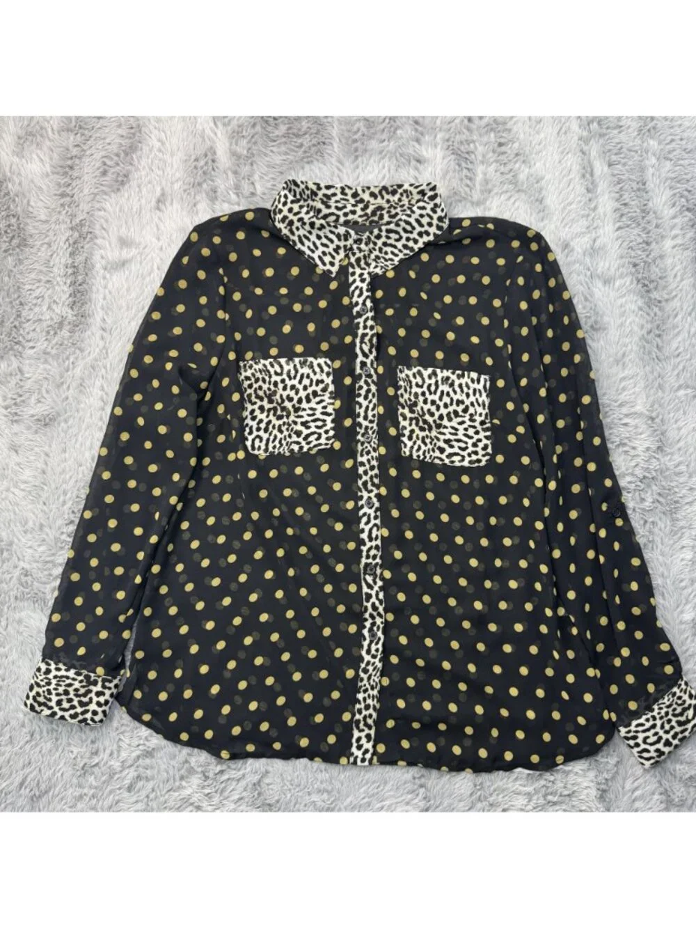 INC International Black Yellow Polka Dot Button-Up Sheer Blouse Women Size M NEW - Picture 2 of 13